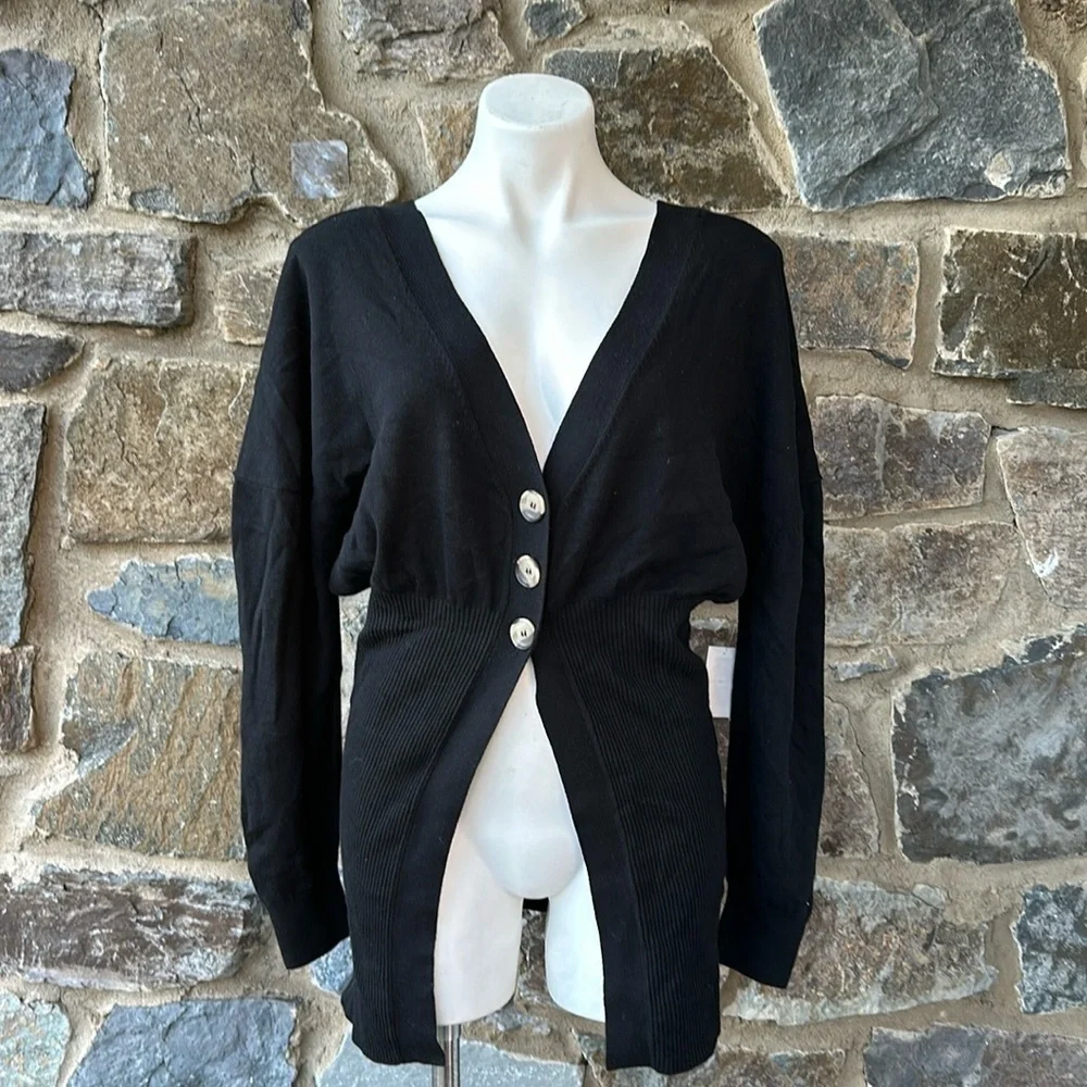 Good American NWT Waisted Cardi Knit Sweater in Black Size 1/2 (Small/Medium)